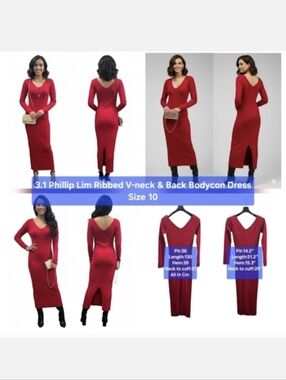3.1 Phillip Lim Ribbed V-neck & Back Bodycon Dress Size 10